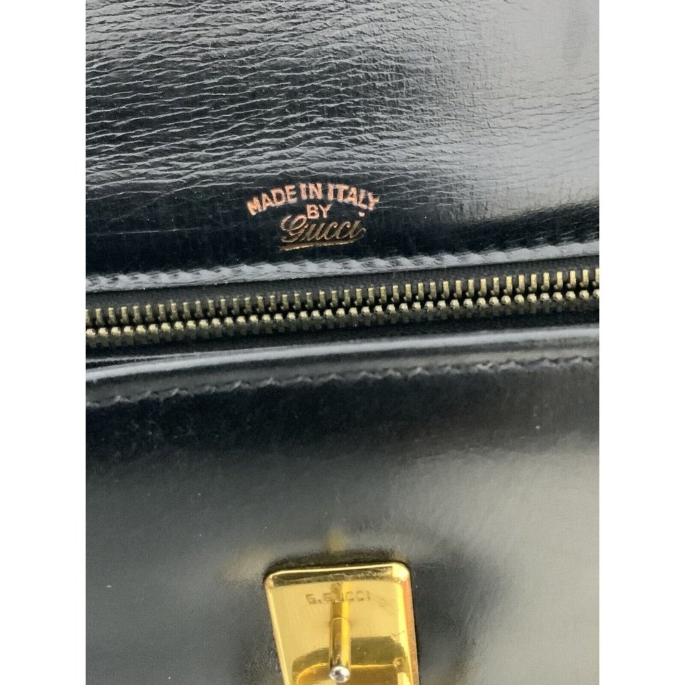 Guccio Gucci Rare & Vintage M.In Italy Hand Bag Glossy Black Leather VGC - Picture 5 of 8